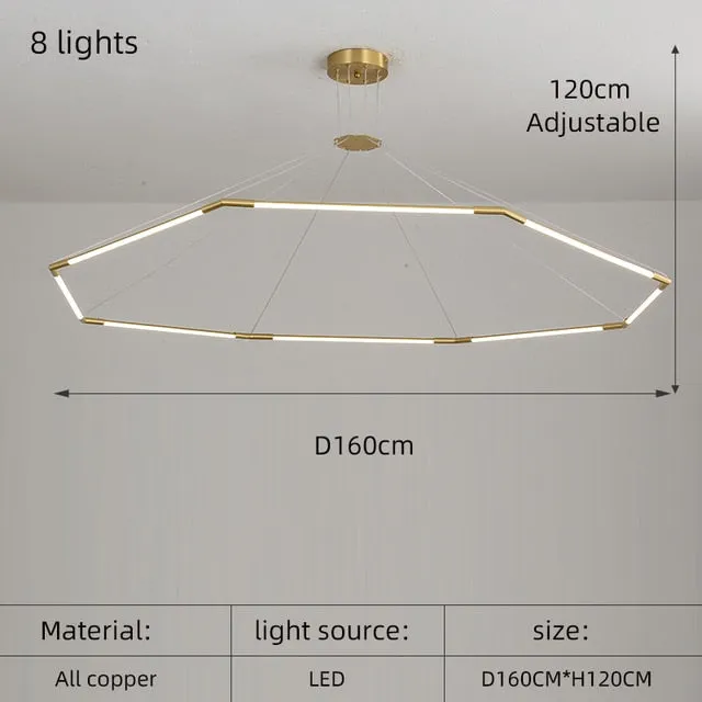 Modern simple copper led long chandelier restaurant coffee shop front desk chandelier office creative decoration Chandelier