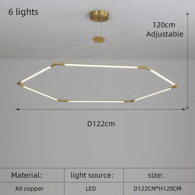 Modern simple copper led long chandelier restaurant coffee shop front desk chandelier office creative decoration Chandelier