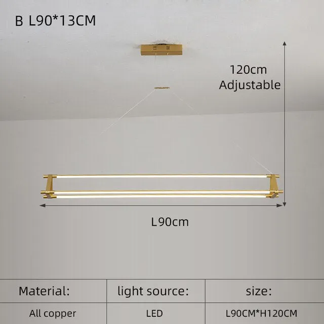 Modern simple copper led long chandelier restaurant coffee shop front desk chandelier office creative decoration Chandelier