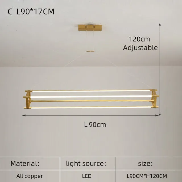 Modern simple copper led long chandelier restaurant coffee shop front desk chandelier office creative decoration Chandelier