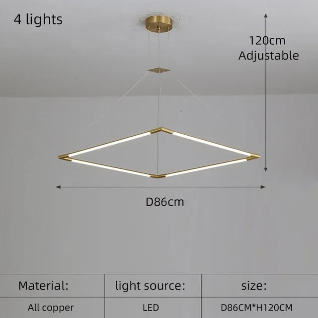 Modern simple copper led long chandelier restaurant coffee shop front desk chandelier office creative decoration Chandelier