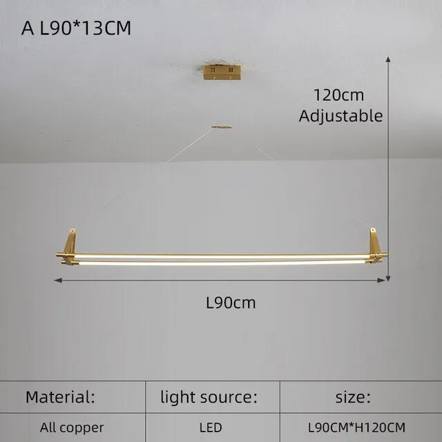 Modern simple copper led long chandelier restaurant coffee shop front desk chandelier office creative decoration Chandelier