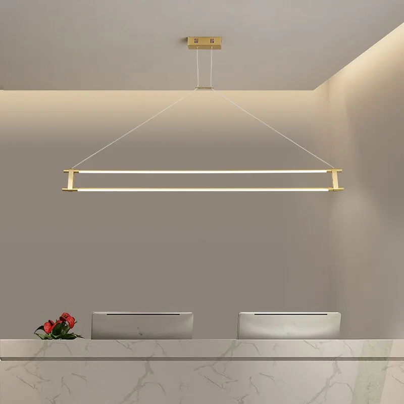 Modern simple copper led long chandelier restaurant coffee shop front desk chandelier office creative decoration Chandelier