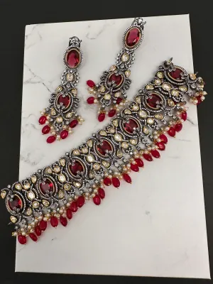 Moissanite Kundan Victorian Finish Color Stone Color beads Choker
