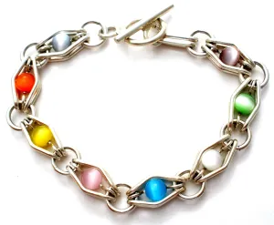 Multi Color Cats Eye Bead Link Bracelet 925