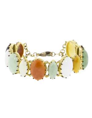 Multi Color Oval Jade Bracelet