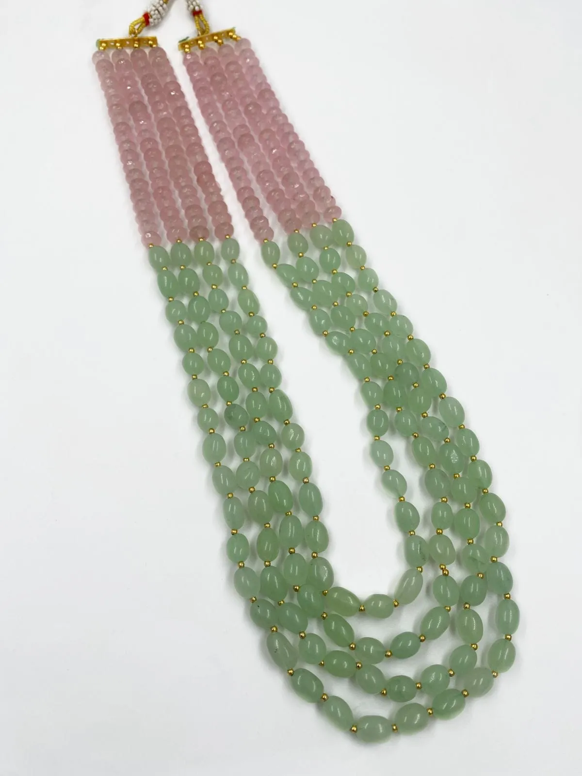 Multi Layered Semi Precious Mint Green & Pink Quartz Beads Necklace By Gehna Shop