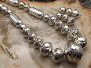 Native American Made Sterling Silver Stamped Beaded Necklace with Earrings