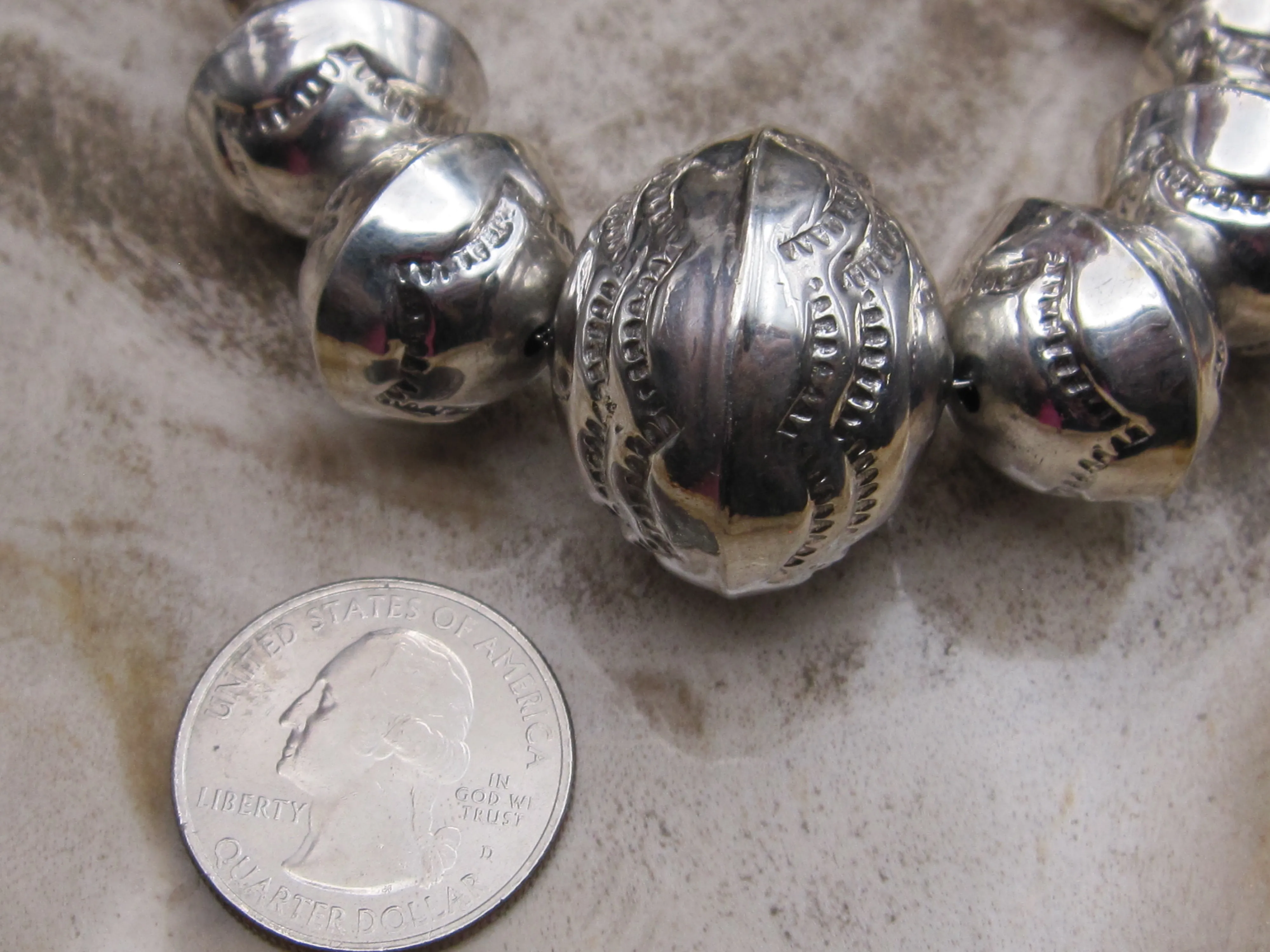Native American Made Sterling Silver Stamped Beaded Necklace with Earrings
