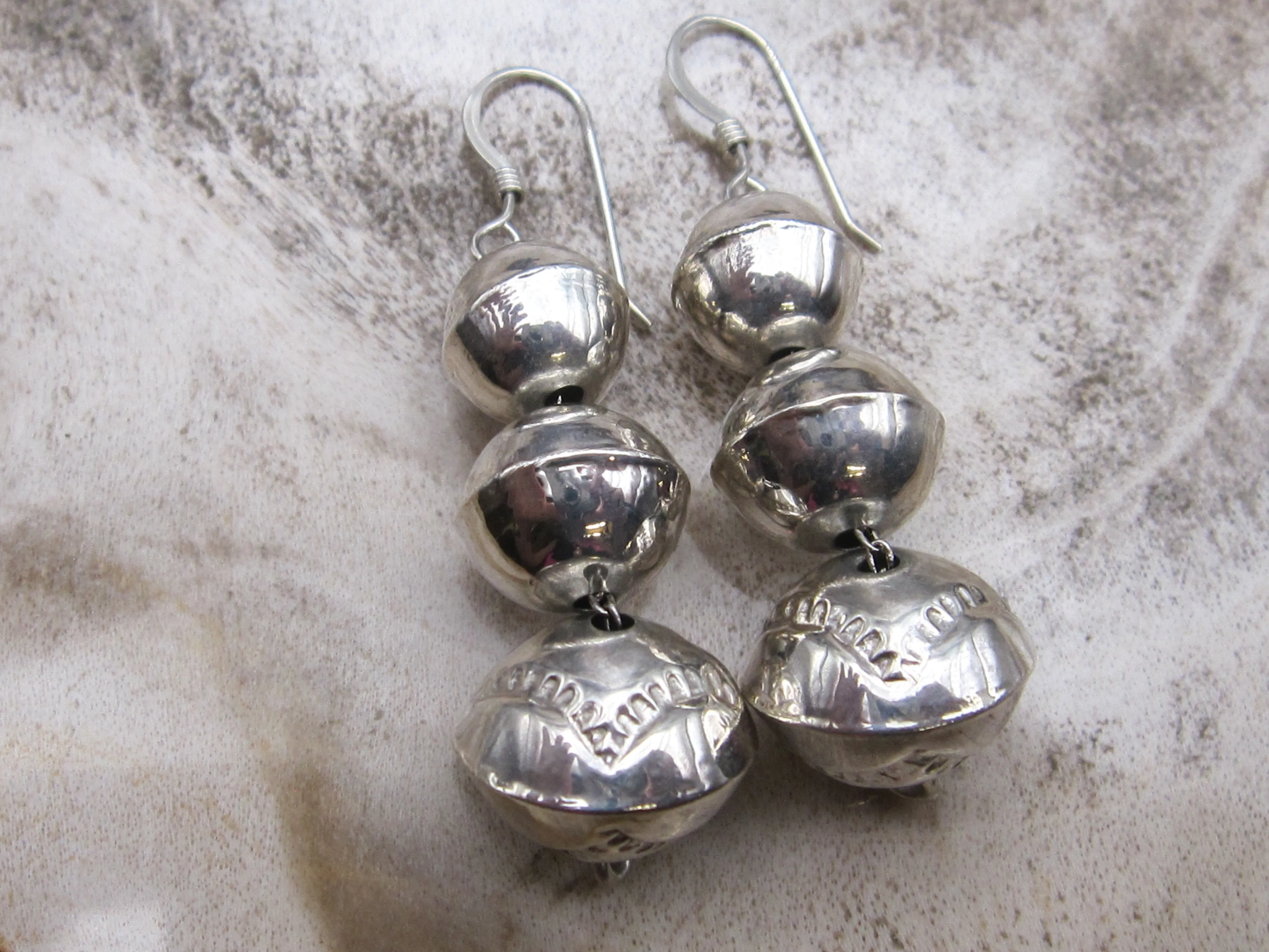Native American Made Sterling Silver Stamped Beaded Necklace with Earrings