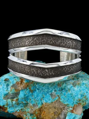 Native American Sterling Silver Tufa Cast Cuff Bracelet