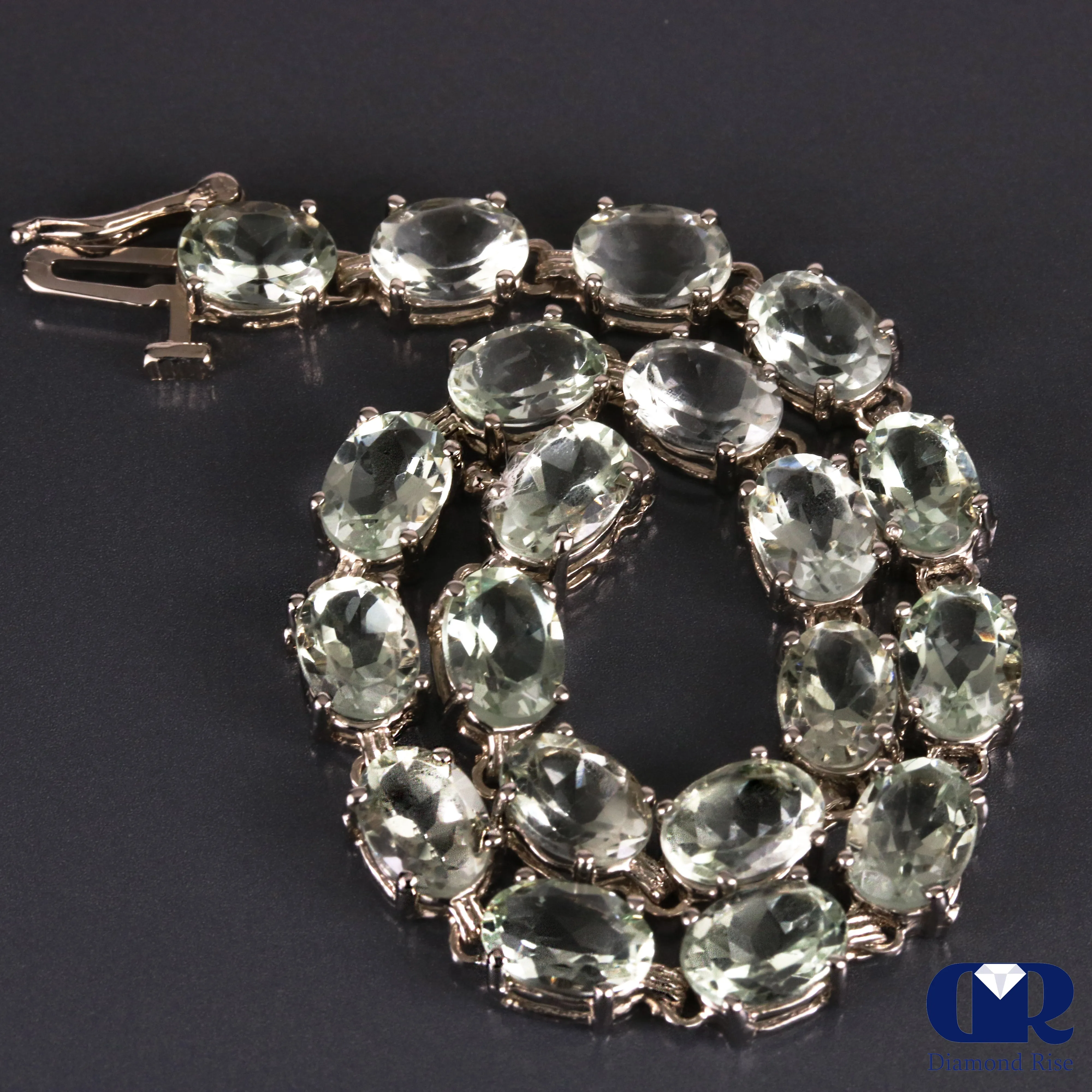 Natural 14.00 Carat Green Amethyst Tennis Bracelet 14K White Gold 7"