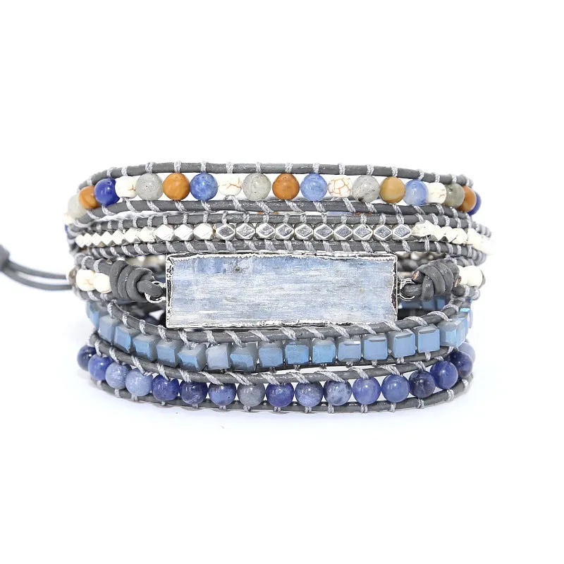 Natural Blue Topaz Sodalite Gemstone Healing Bracelet for Women Charms Gifts for Mom