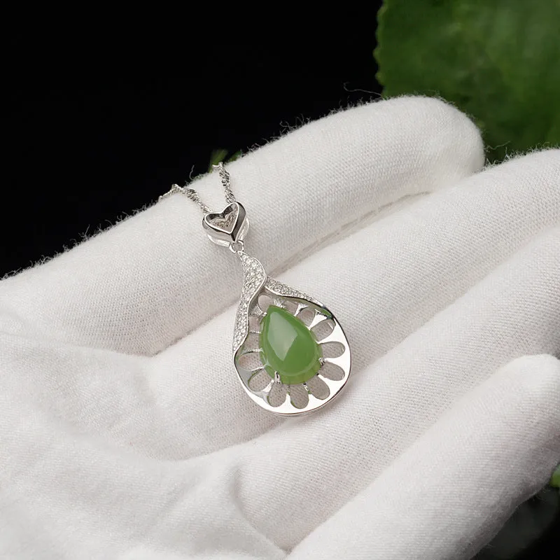 Natural Jade Pendant Nephrite Silver Zircon Pendant ZPT216