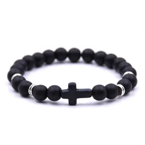 Natural Stone Black Cross Elastic Wire Bracelet