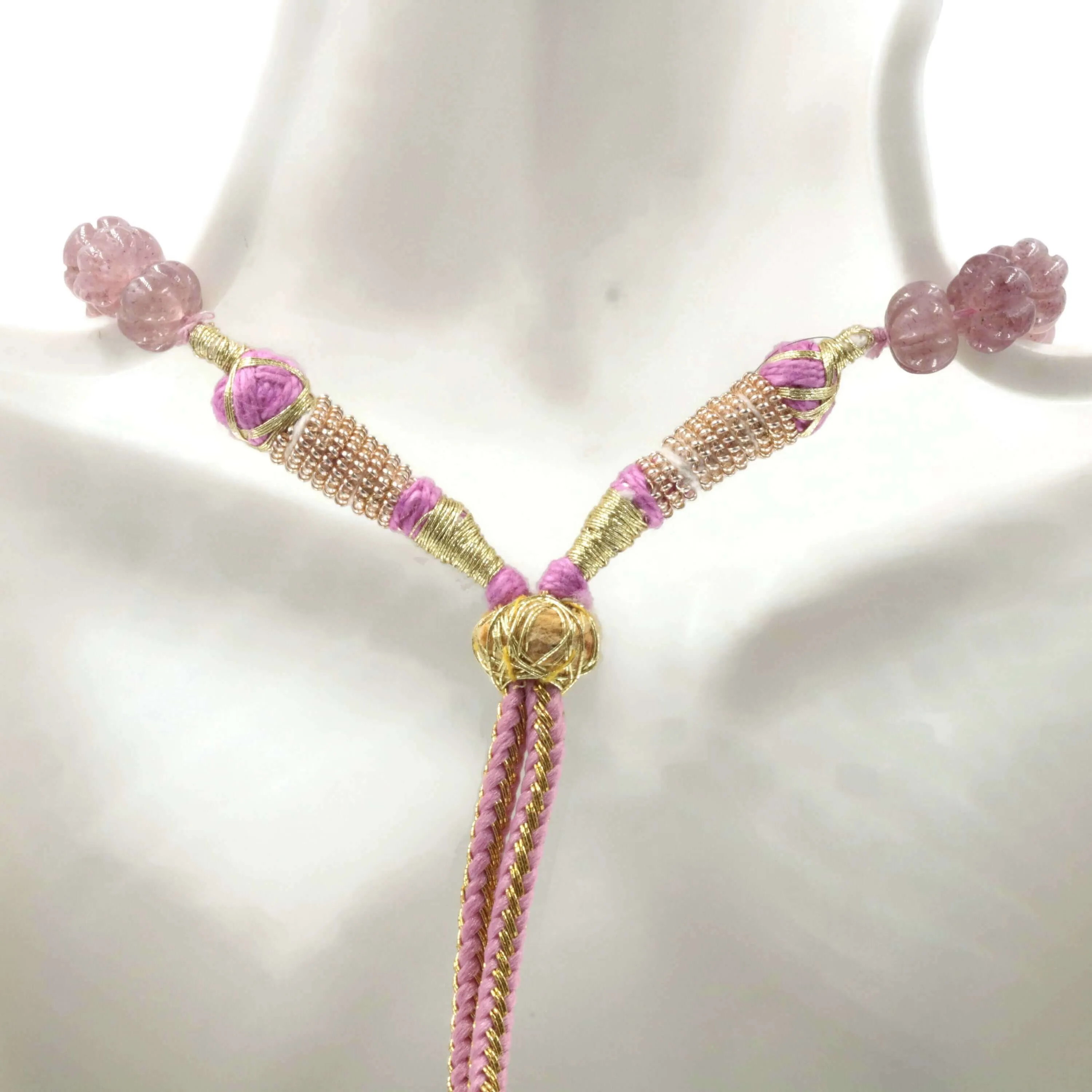 Natural Strawberry Quartz Pumpkin Shaped Beaded Necklace SKU 6141184