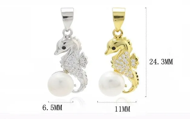 Necklace Pendant Blank Setting Sea Horse Charm 11x24mm Sterling Silver Fine 925 For One Bead No Prong DIY Jewelry Finding Wholesale 1pc
