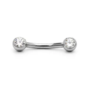 NeoMetal Curved Side-Gem Barbell in Titanium with Clear Swarovski Gems