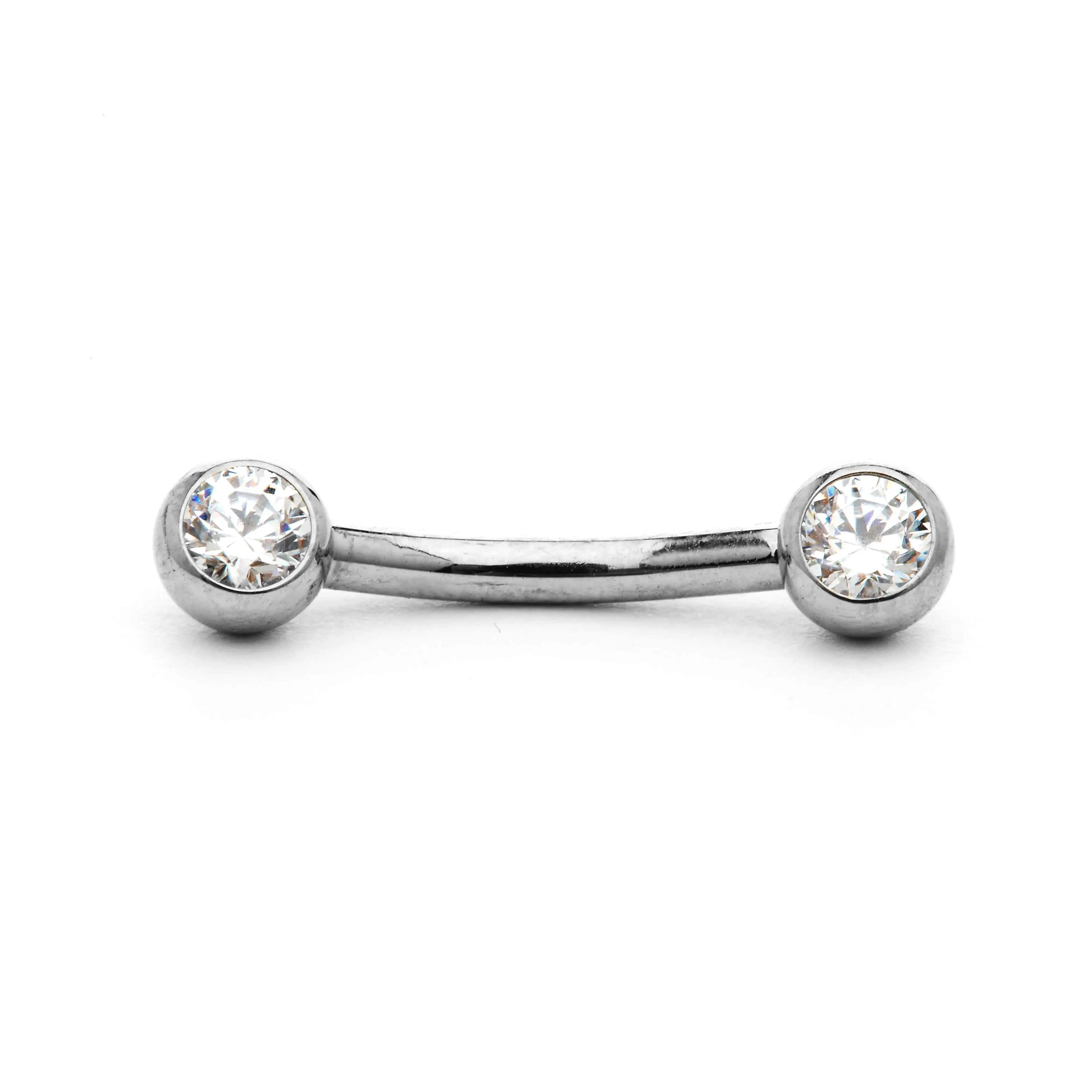NeoMetal Curved Side-Gem Barbell in Titanium with Clear Swarovski Gems