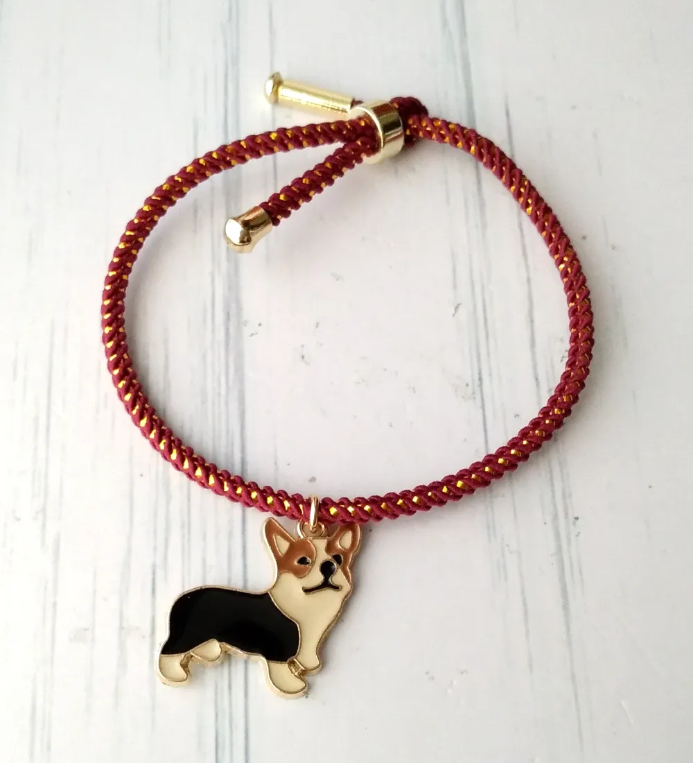 Olivia 2 Enamel Corgi Metallic Cord Slider Bracelet