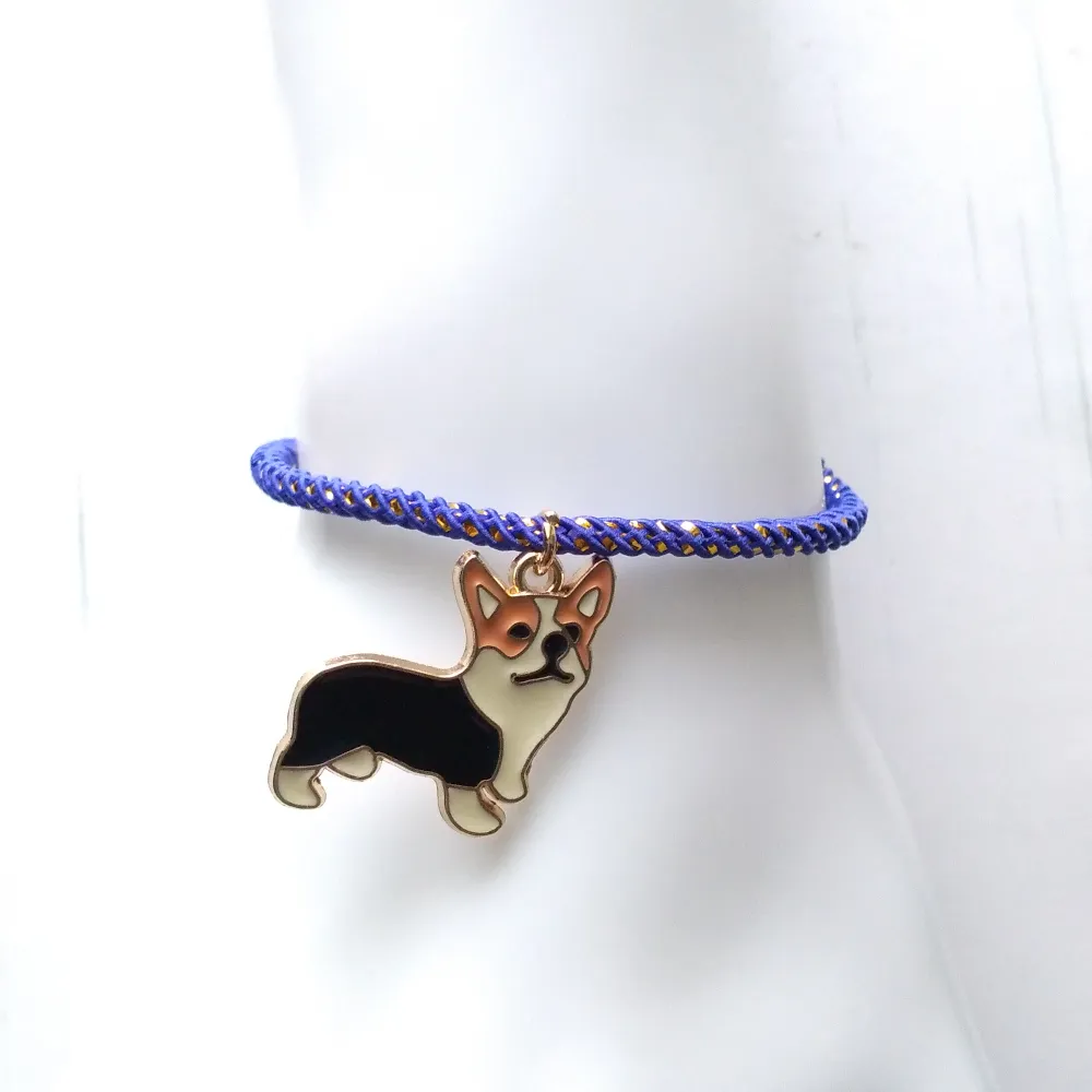 Olivia 2 Enamel Corgi Metallic Cord Slider Bracelet