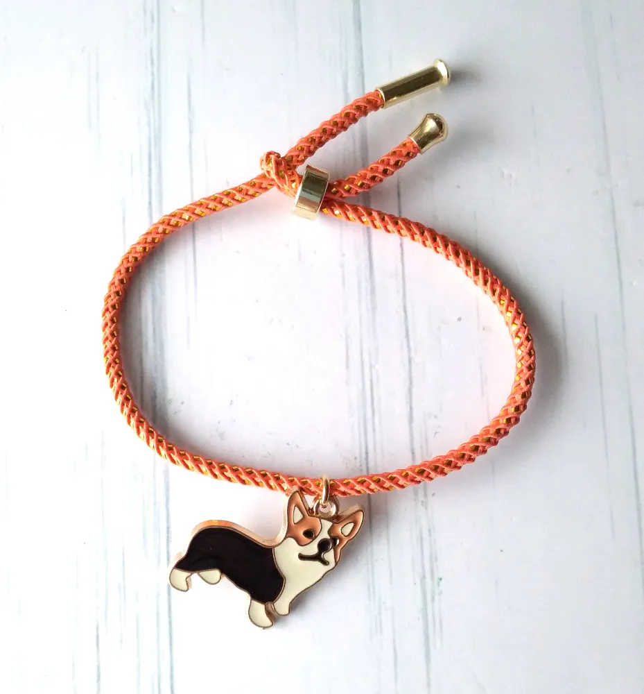 Olivia 2 Enamel Corgi Metallic Cord Slider Bracelet