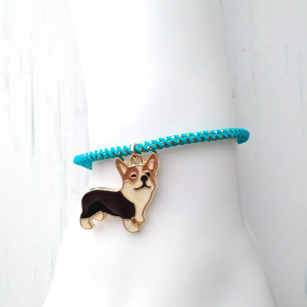 Olivia 2 Enamel Corgi Metallic Cord Slider Bracelet