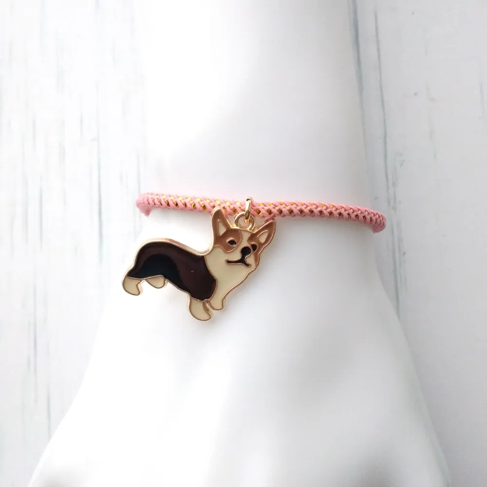 Olivia 2 Enamel Corgi Metallic Cord Slider Bracelet