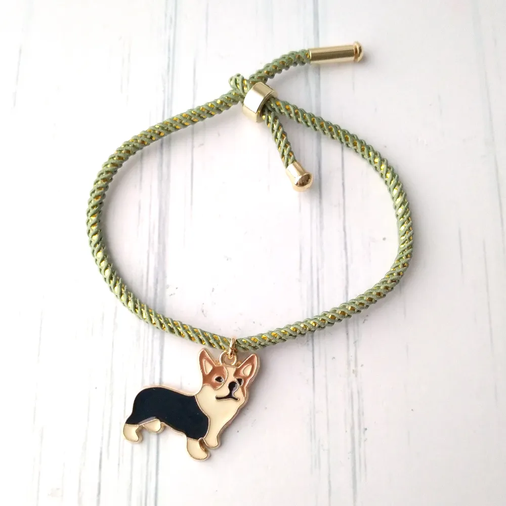 Olivia 2 Enamel Corgi Metallic Cord Slider Bracelet