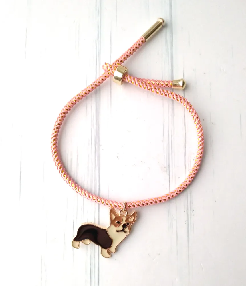 Olivia 2 Enamel Corgi Metallic Cord Slider Bracelet