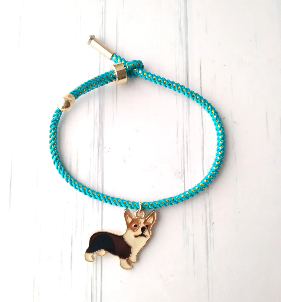 Olivia 2 Enamel Corgi Metallic Cord Slider Bracelet