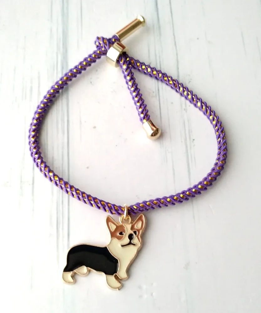 Olivia 2 Enamel Corgi Metallic Cord Slider Bracelet