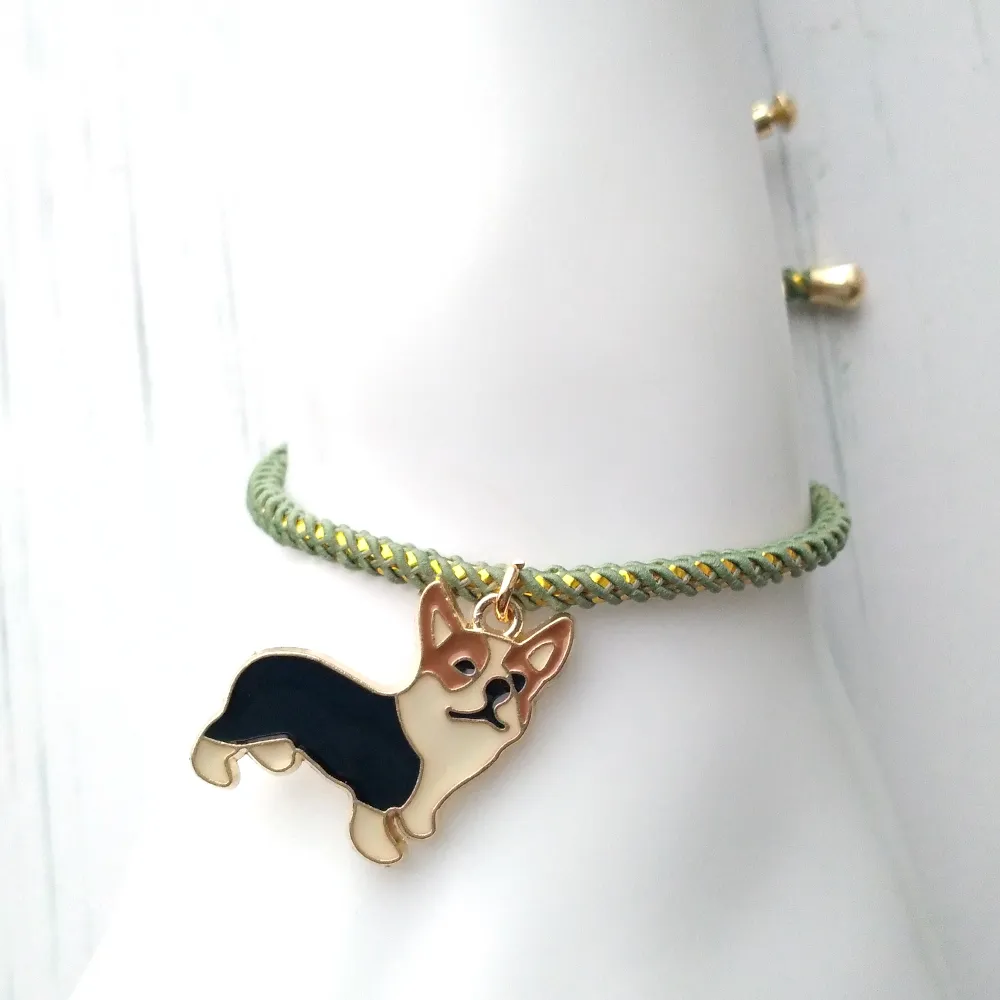 Olivia 2 Enamel Corgi Metallic Cord Slider Bracelet