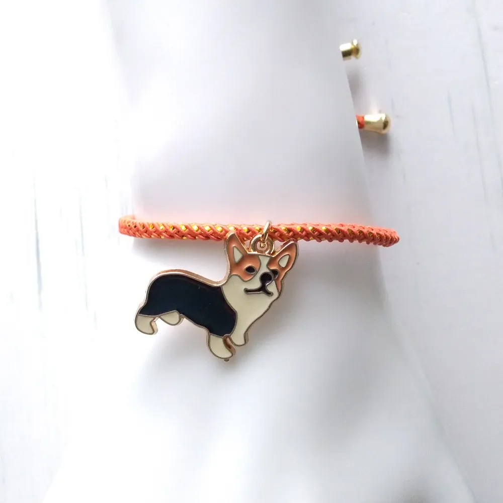 Olivia 2 Enamel Corgi Metallic Cord Slider Bracelet