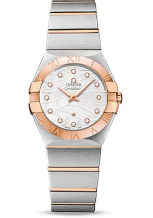 Omega Constellation Quartz 27 mm Watch - 27.0 mm Steel And Red Gold Case - 18K Red Gold Bezel - Mother-Of-Pearl Diamond Dial - Steel Bracelet - 123.20.27.60.55.006