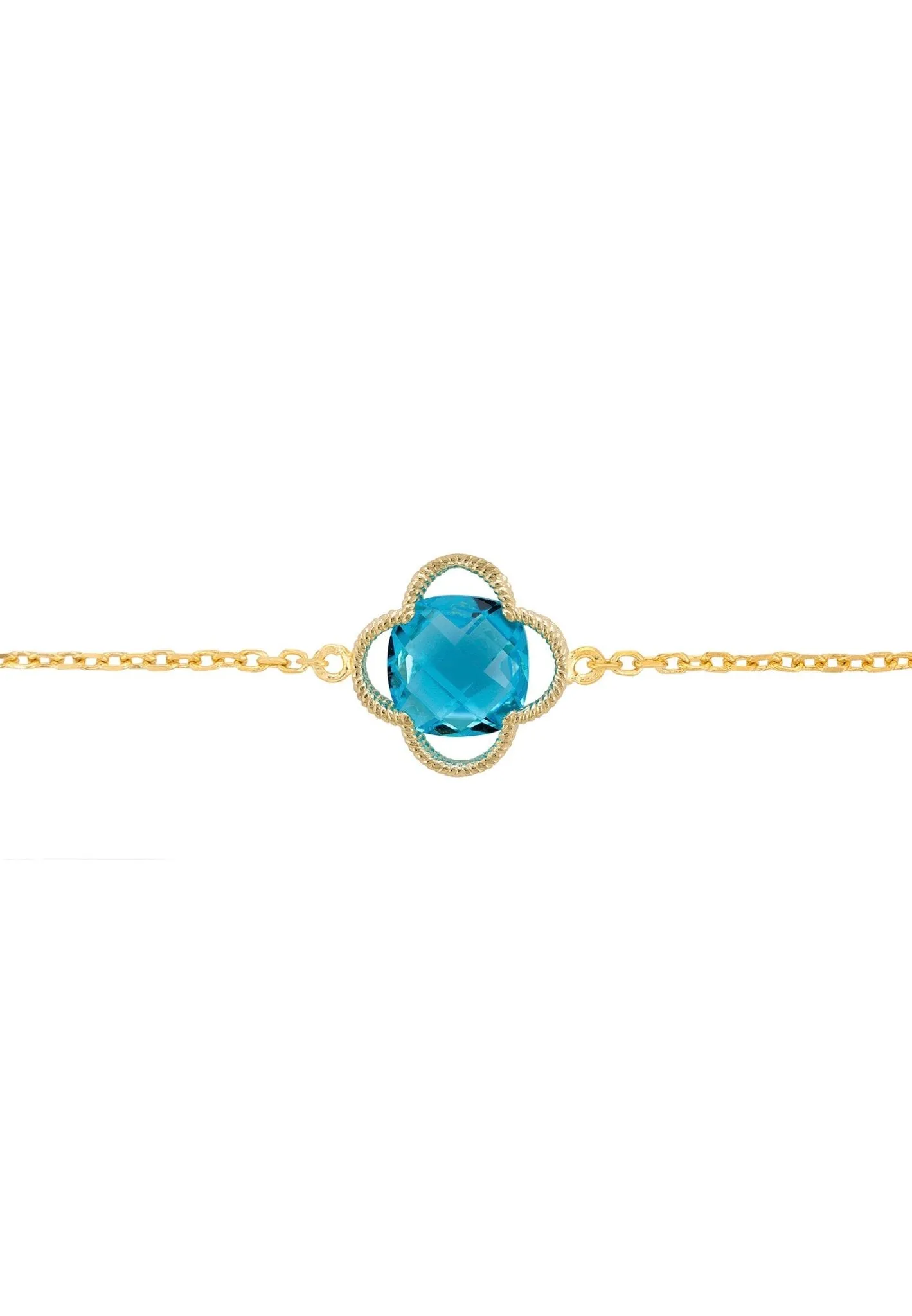 Open Clover Flower Gemstone Bracelet Gold Blue Topaz