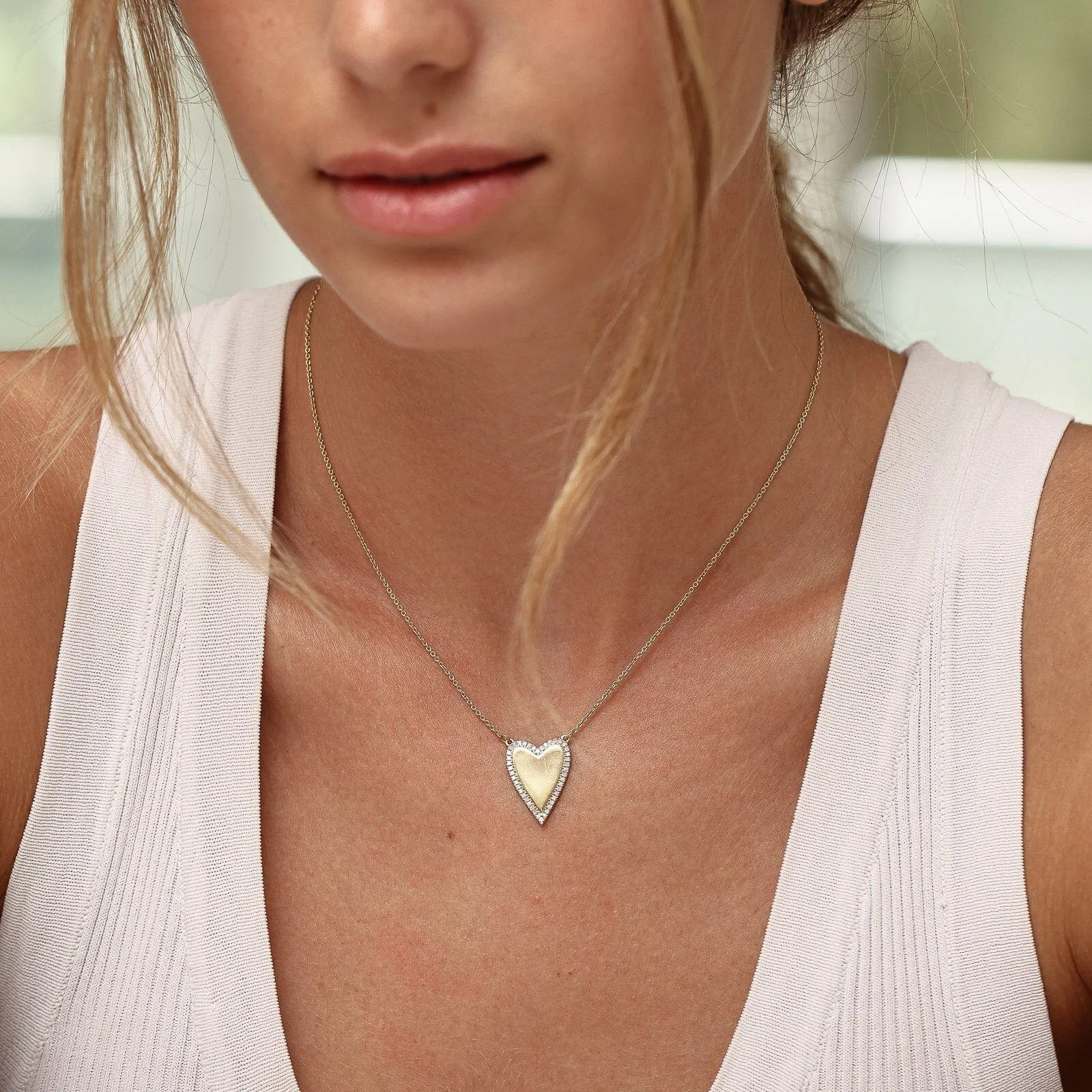 Outlined Heart Diamond Necklace - 14K White Gold