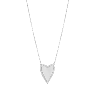 Outlined Heart Diamond Necklace - 14K White Gold