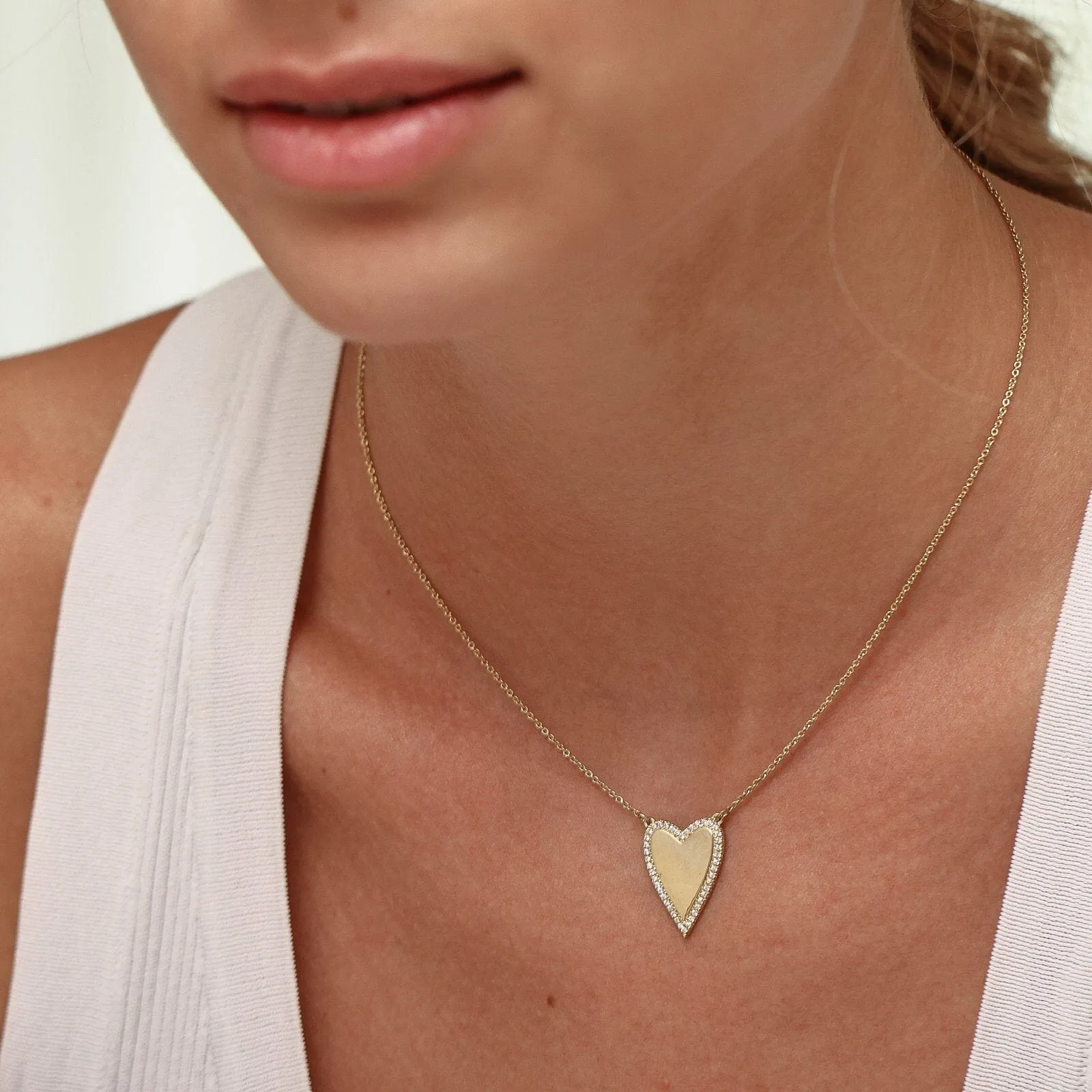 Outlined Heart Diamond Necklace - 14K White Gold