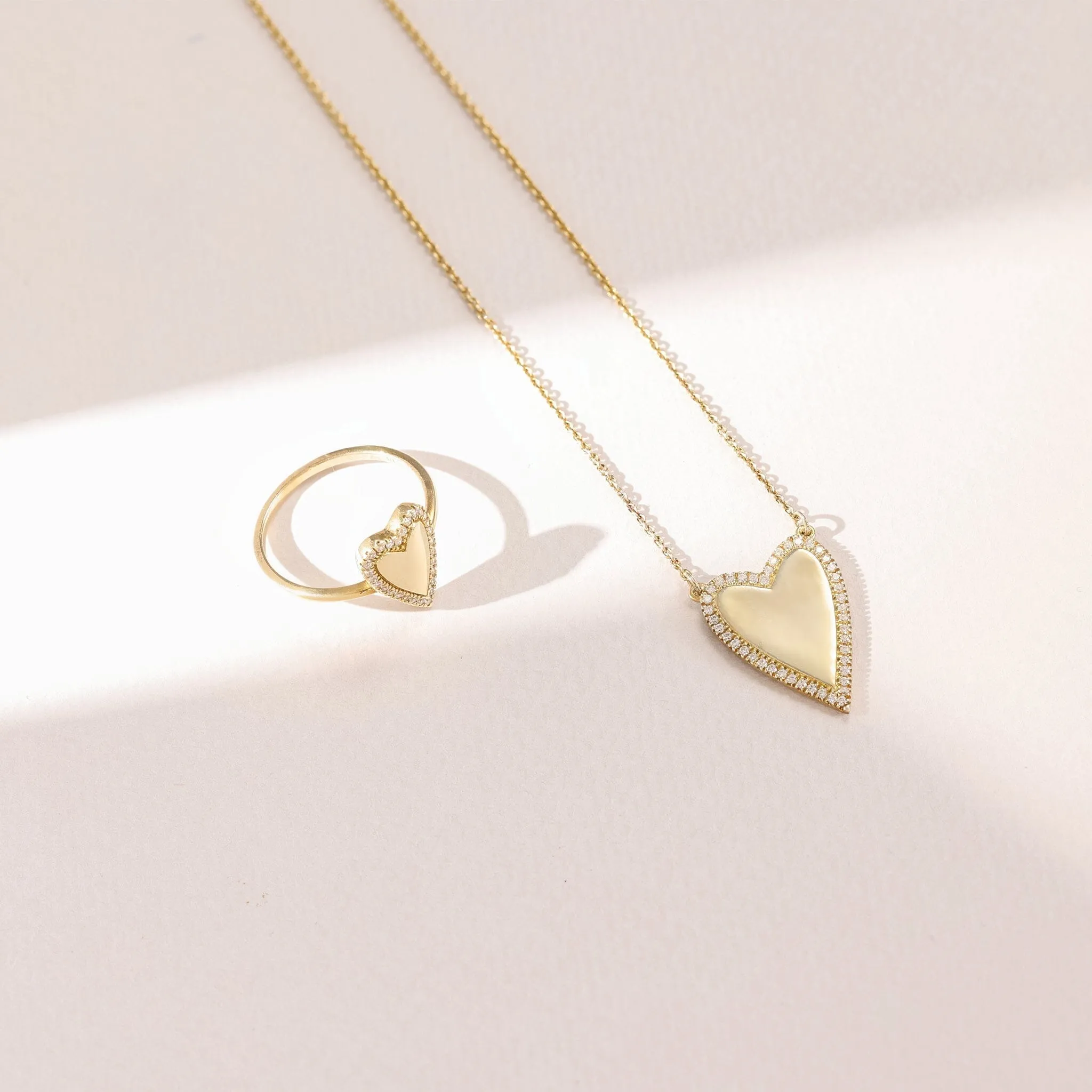 Outlined Heart Diamond Necklace - 14K Yellow Gold