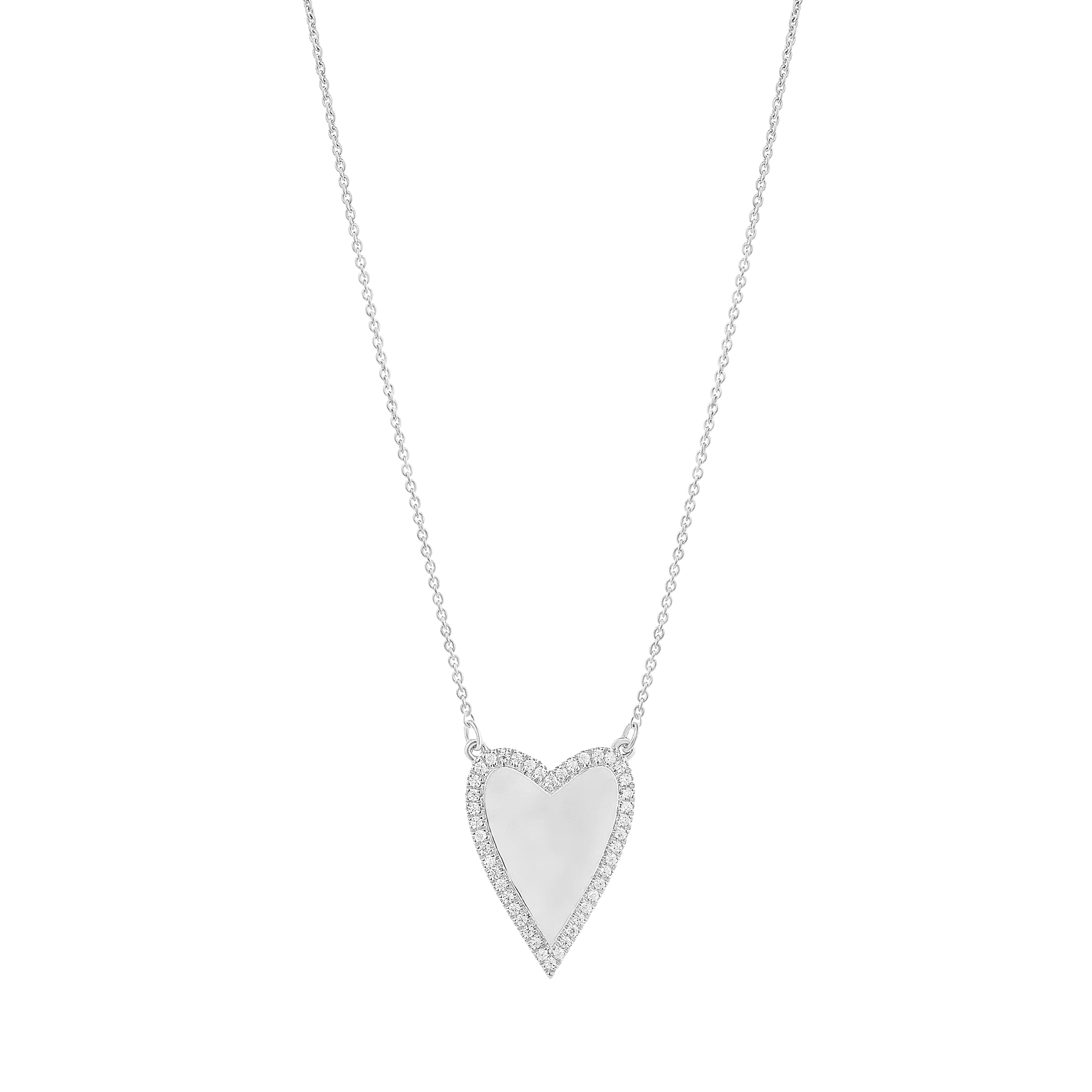 Outlined Heart Diamond Necklace - 14K Yellow Gold