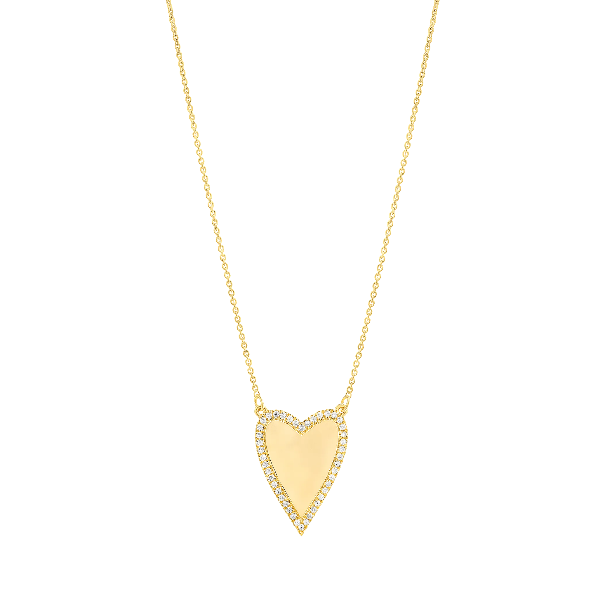 Outlined Heart Diamond Necklace - 14K Yellow Gold