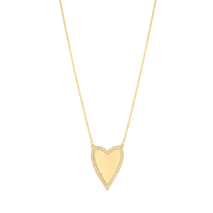Outlined Heart Diamond Necklace - 14K Yellow Gold