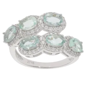 Oval Blue Aquamarine Sterling Silver Ring with Accent