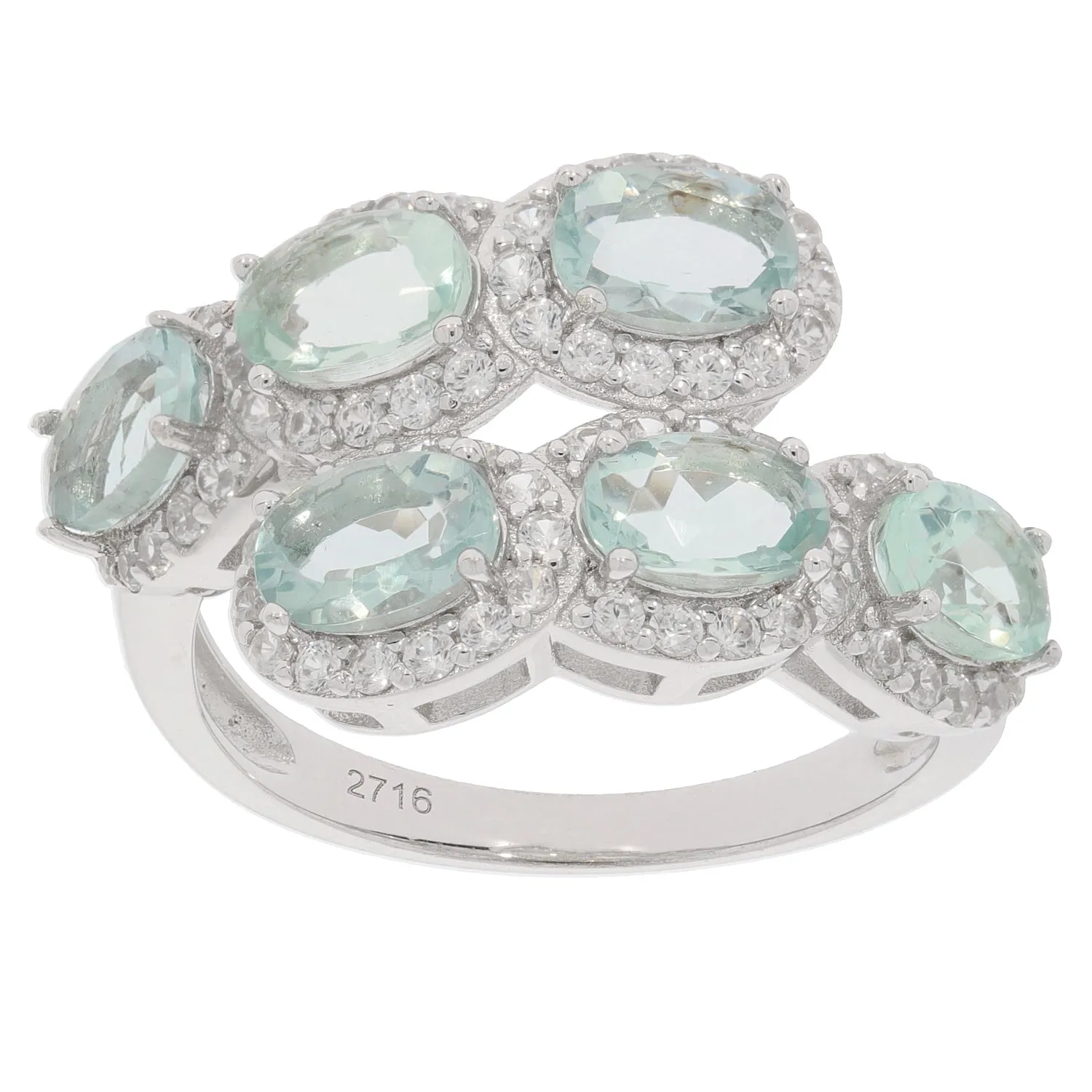 Oval Blue Aquamarine Sterling Silver Ring with Accent