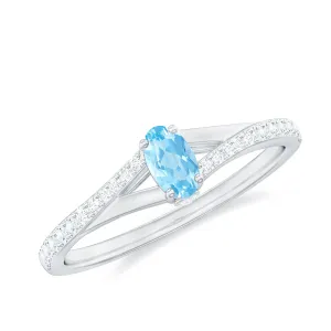 Oval Cut Aquamarine Solitaire Simple Ring with Diamond