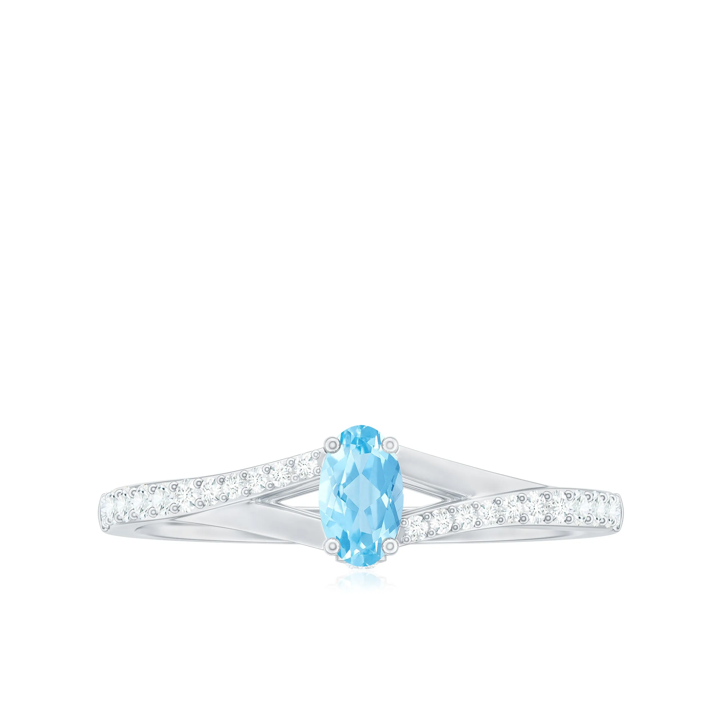 Oval Cut Aquamarine Solitaire Simple Ring with Diamond