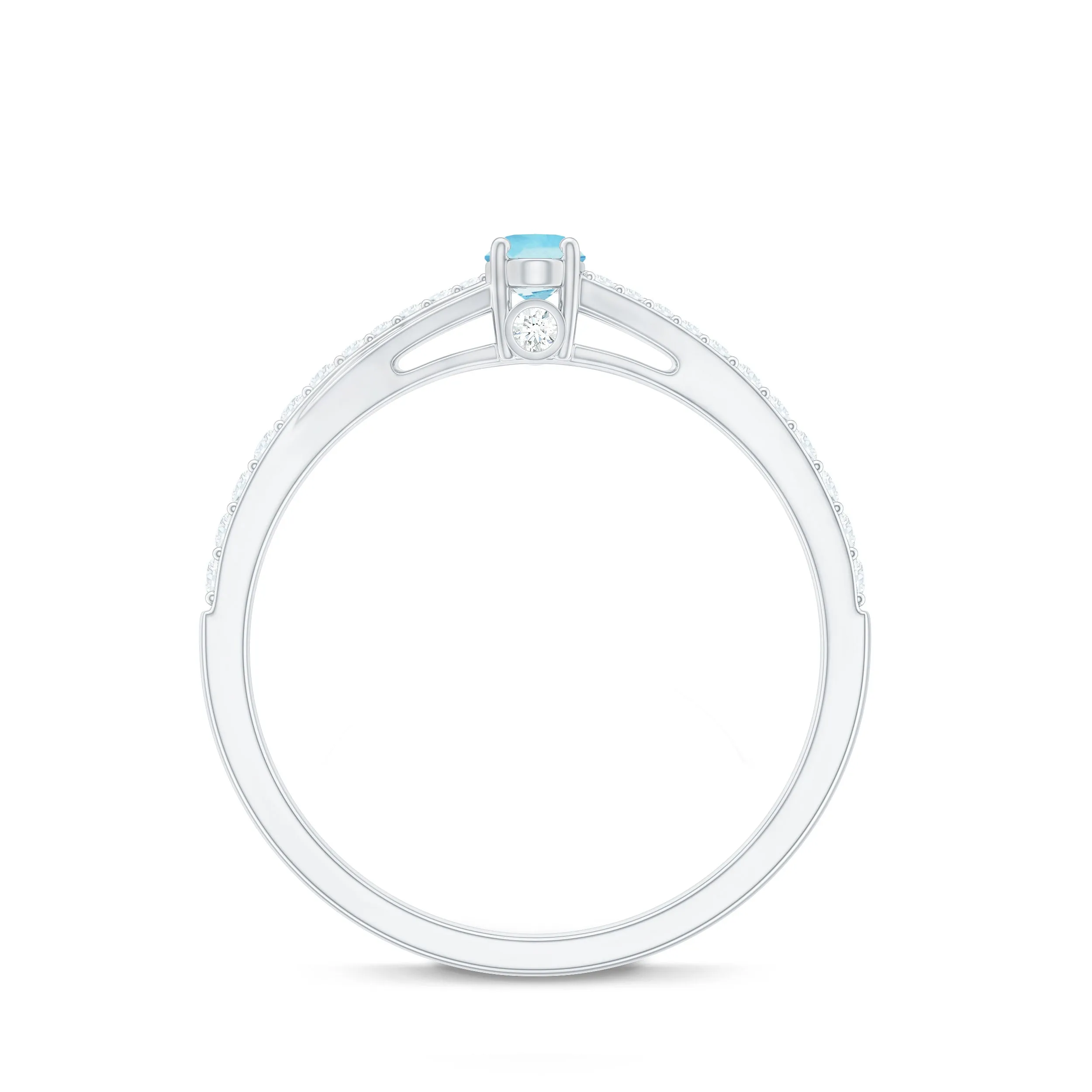 Oval Cut Aquamarine Solitaire Simple Ring with Diamond
