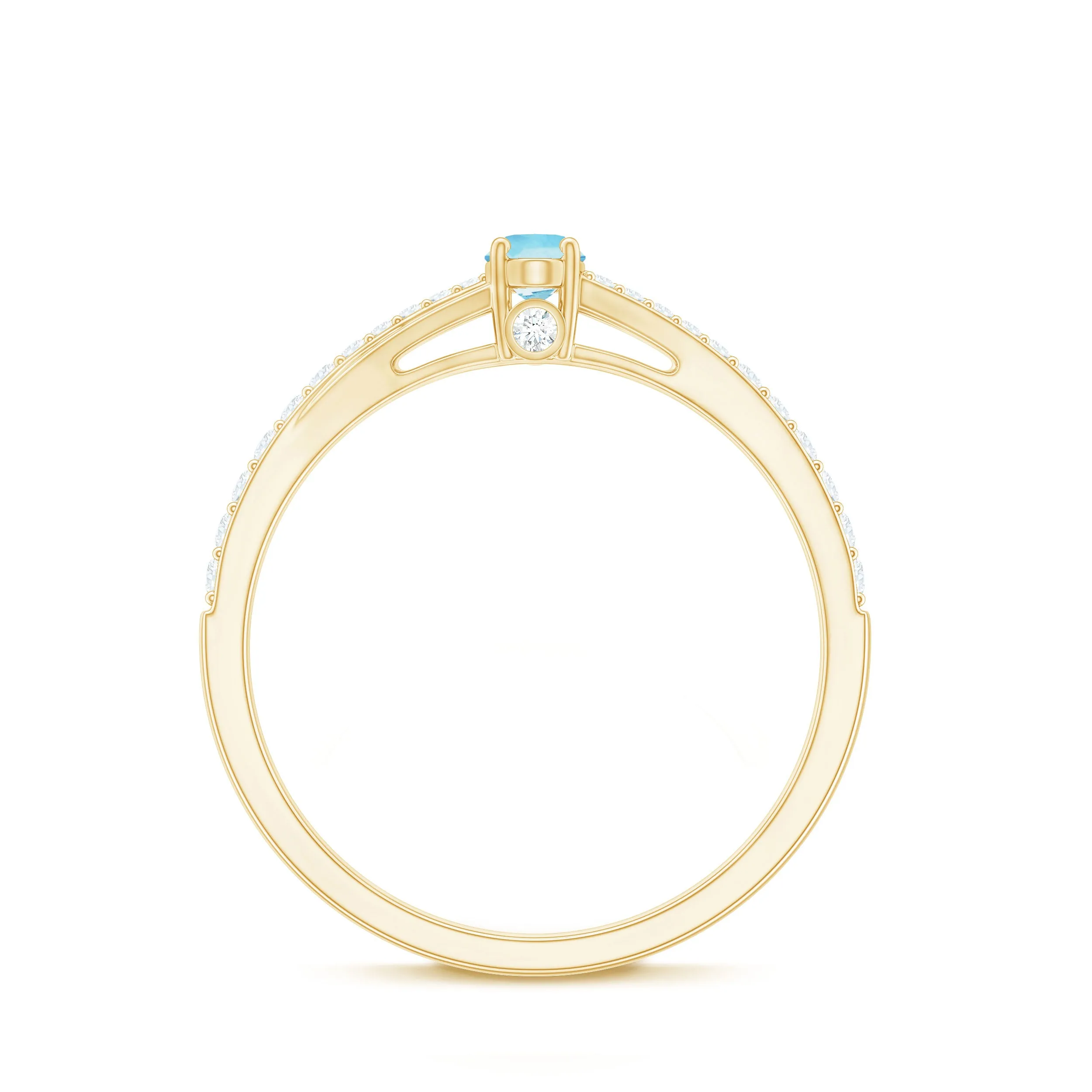 Oval Cut Aquamarine Solitaire Simple Ring with Diamond