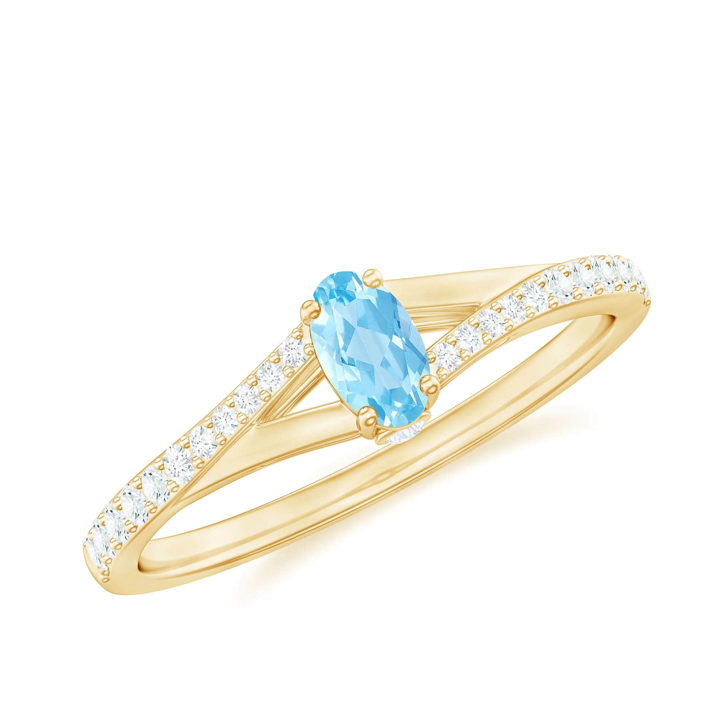 Oval Cut Aquamarine Solitaire Simple Ring with Diamond